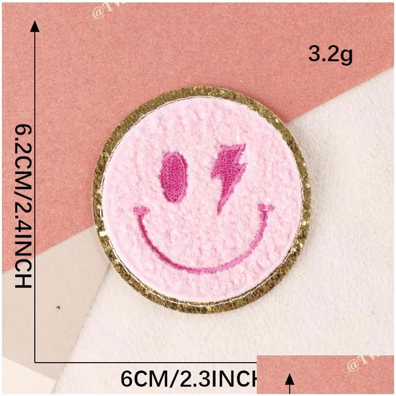 notions iron ones pink smile face butterfly letter cute chenille embroidered decorative appliques sticker for clothing jeans jackets hats