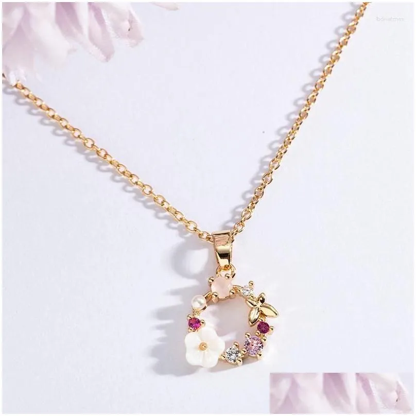 Pendant Necklaces Pendant Necklaces Fashion Necklace Pearl Shell Creative Butterfly Flowers Garland Jewelry Necklaces Pendants Dhw4L
