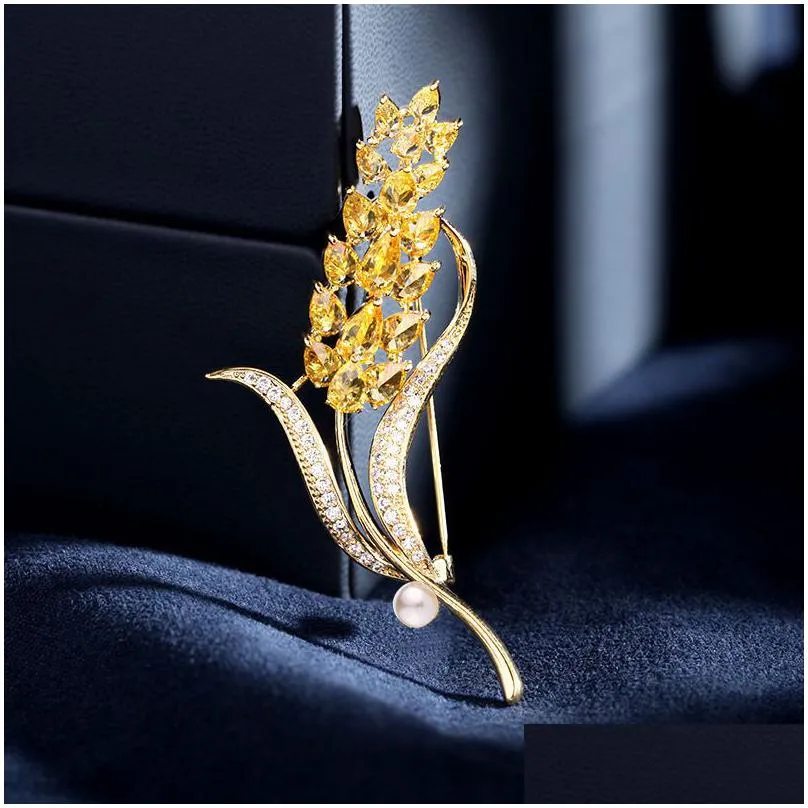 super quality diamond wheatear brooches women pearl corsage safe silk scarf buckle pearl brooch pin suits dress female gold jewelry pendant