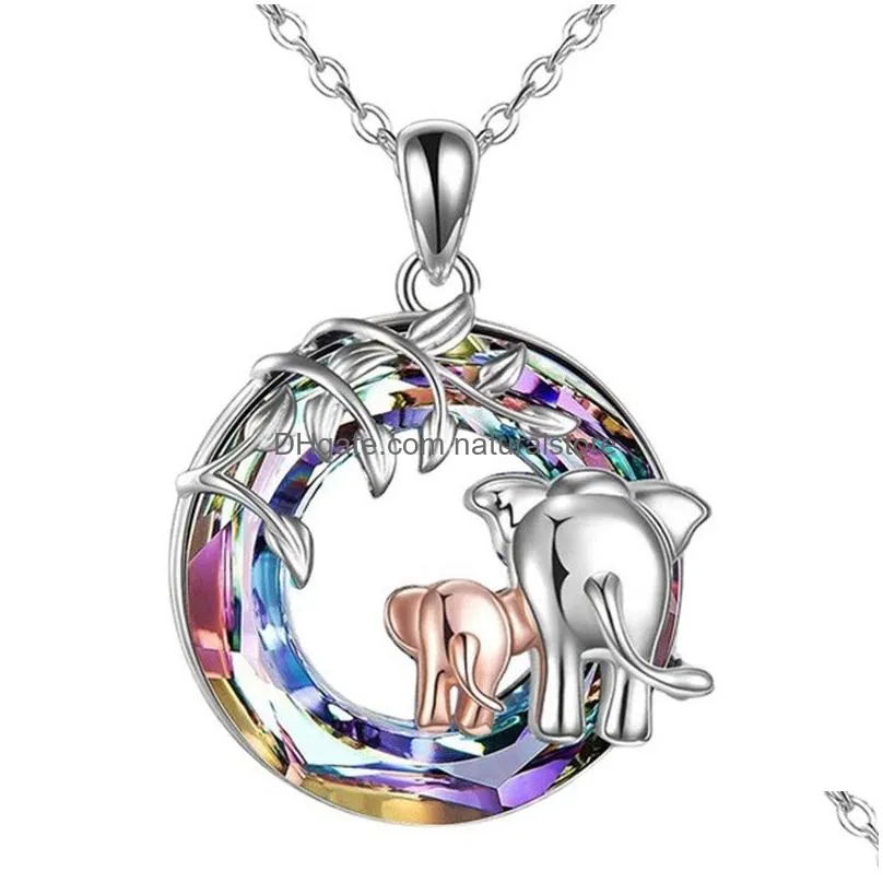 Pendant Necklaces 2023 Circle Crystal Elephant Tortoise  Charm Necklace For Women Girls Mothers Day Jewelry Dhw1L