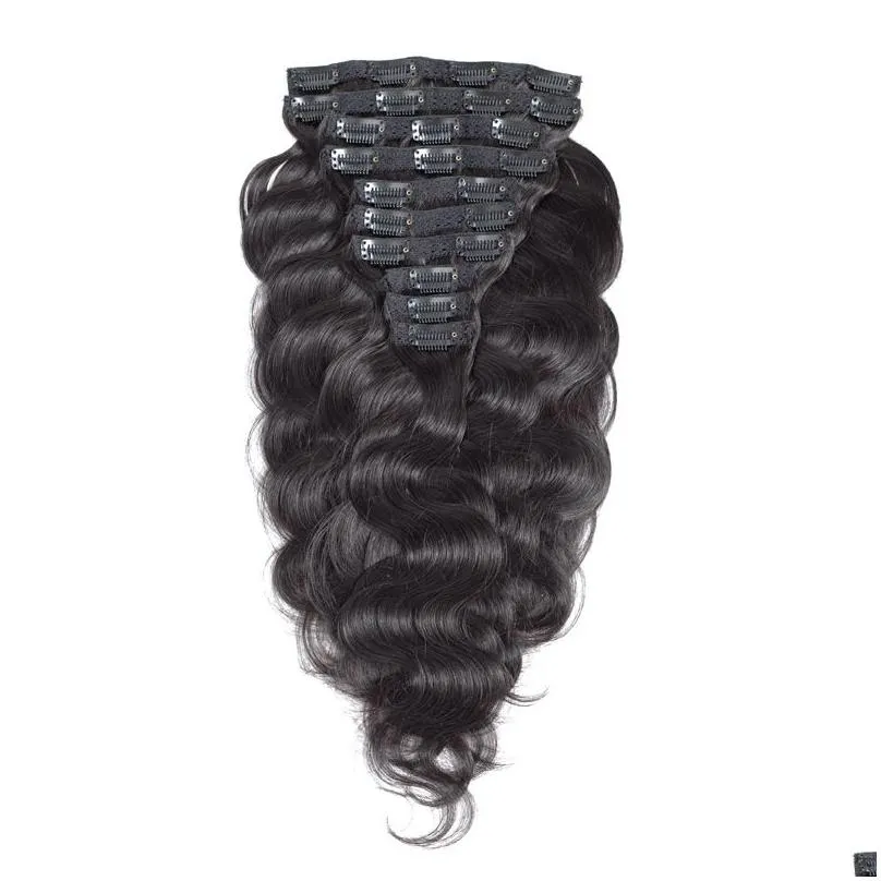 long wavy clip in hair extensions natural black virgin brazilian human hair body wave clip ins extension 8pcs/120g