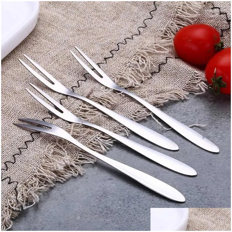 Forks Forks 20Pcs Stainless Steel Reusable Fruit Fork Cake Snack Dessert Salad Flatware Two-Tine Set Kitchen Tool 13Cm Home Garden Kit Dht8A