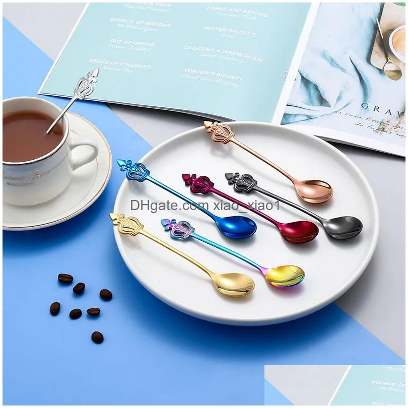 stainless steel coffee spoons dessert scoops crown tea spoons christmas gifts kitchen tools flatware tableware