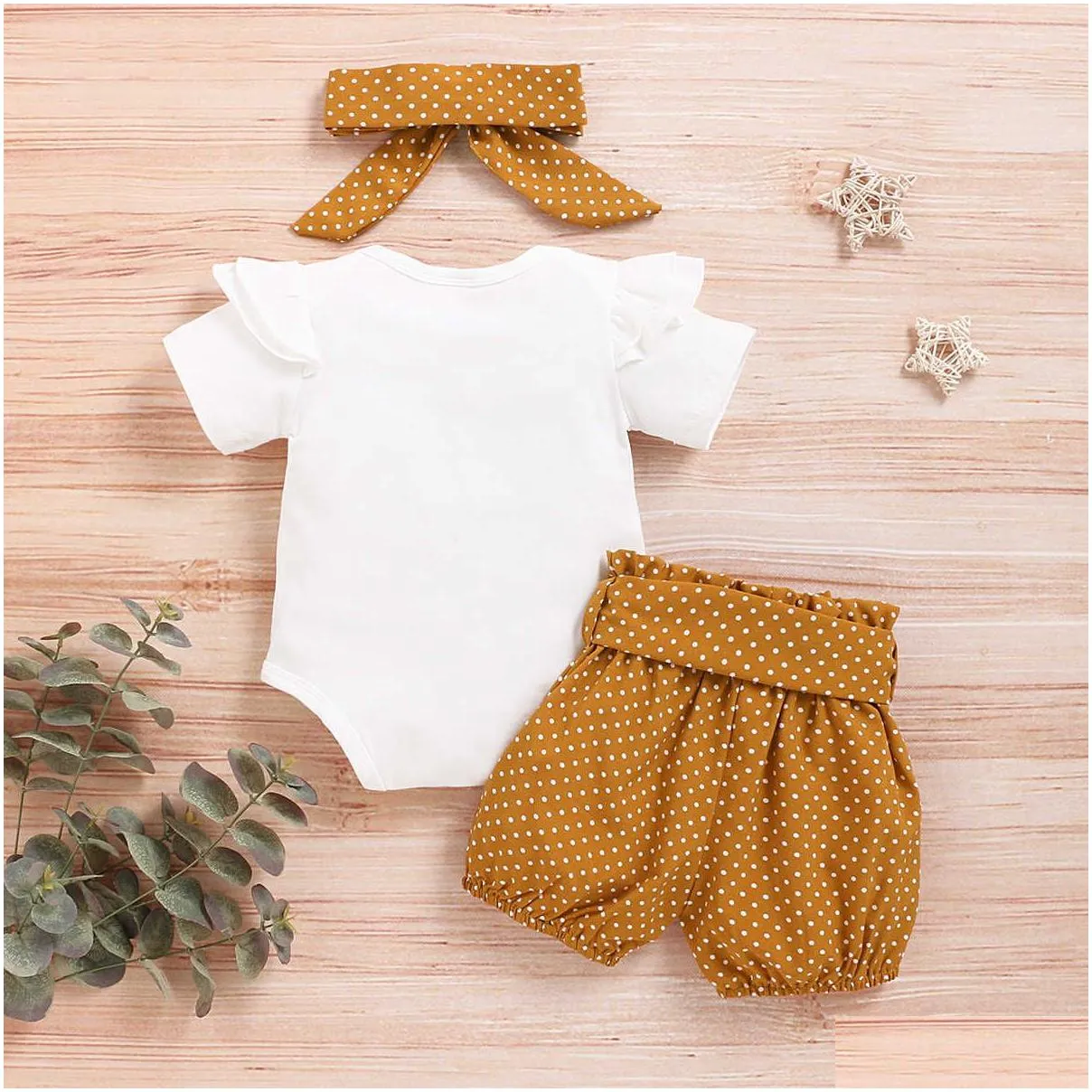 Clothing Sets Summer 3-Piece Letter Print Bodysuit And Dotted Shorts Set Baby Toddler Girl Sets Clothes 210528 Baby, Kids Maternity Ba Dhepv