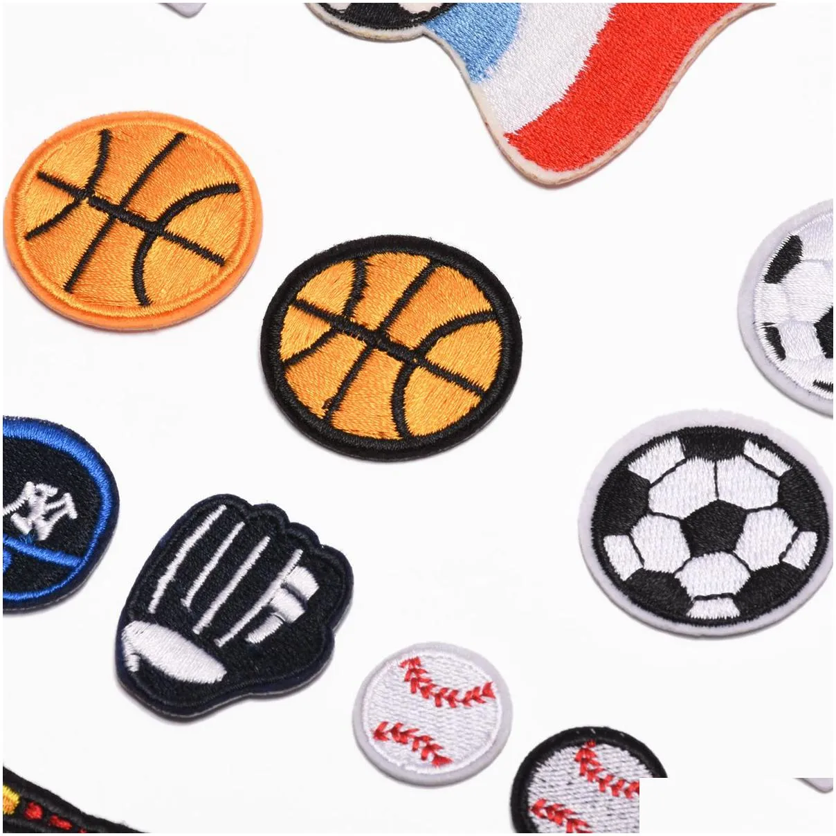 notions 23 pieces ball sports iron ones children football baseball basketball rugby embroidered applique for jeans t-shirt decoration clothing