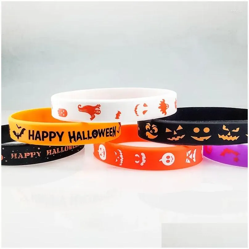 Party Favor Party Favor 10Pcs Halloween Sile Bracelet Kids Gifts Trick Or Treat Ghost Festival Rubber Happy Day 2023 Favors Home Garde Dhiz9