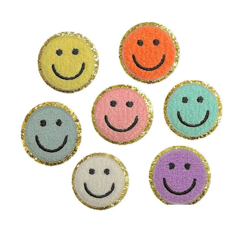 notions self adhesive glitter chenillees colorful smiley lightning embroidered applique for clothing jackets diy phone backpacks hat repair