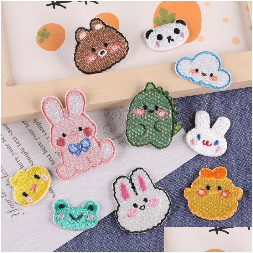 cute iron ones sewing notion self adhesivees assorted cartoon animal head embroidered applique for clothes jackets jeans backpacks art crafts