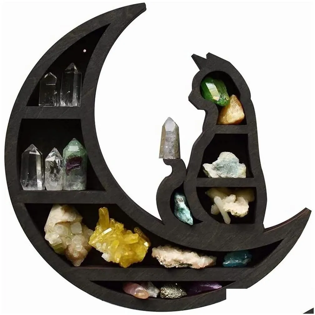 novelty items 1pcs moon cat elf crystal rack small ornaments shelf model storage stone home wall decorations 230713