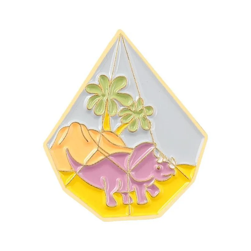 creative glass mountain peak alloy brooches cartoon dinosaur coconut tree shape paint badge clothing brooch pins bulk price