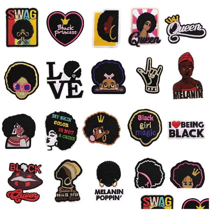 notions 20 pcs black girl embroidered for clothing cute afro girl iron ones applique for clothes dress shoes hats bags diy