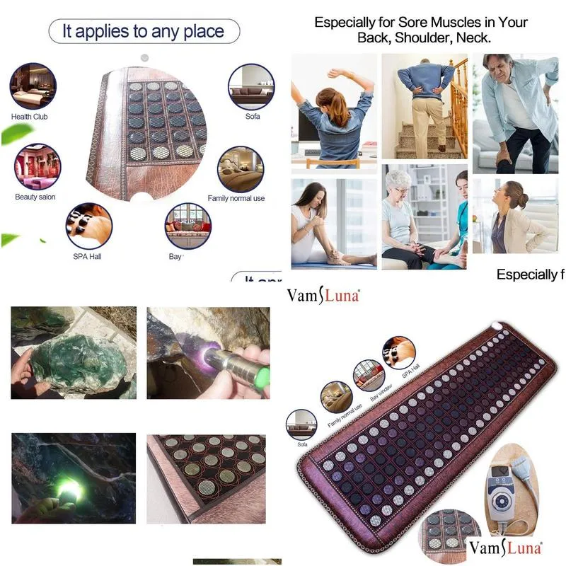 back massager far infrared heating jade mat stones tourmaline pad therapy heat pad- mesh mattress adjustable timer temperature 230412