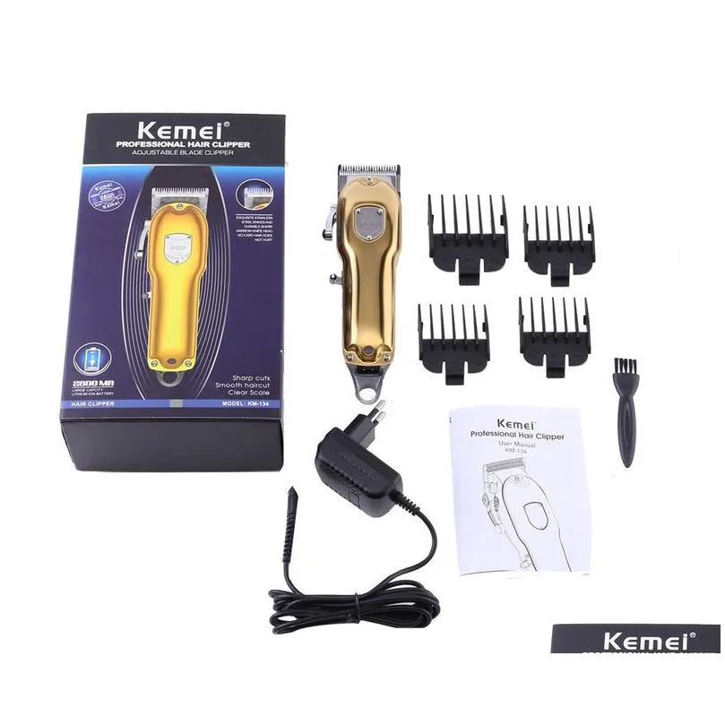 kemei 134 10w powerful electric hair clippers for men barber trimmer cordless cutter haircut machine grooming kit all metal body