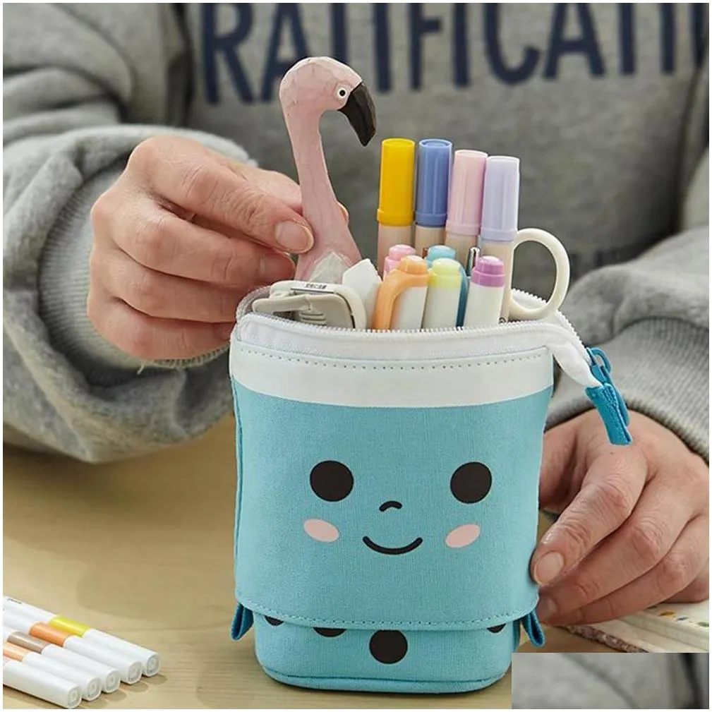 Novelty Games Cute Boba Milk Tea Telescopic Pen Bag Pencil Holder Stationery Case Stand Up Pouch Box For Students Sxjun27 Toys Gifts N Dhyvu