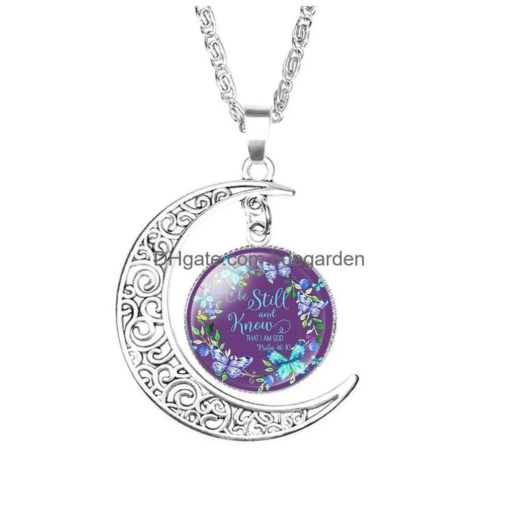 pendant necklaces new christian bible verse moon for women christians scripture glass cabochon charm fashion jewelry gift drop deliver