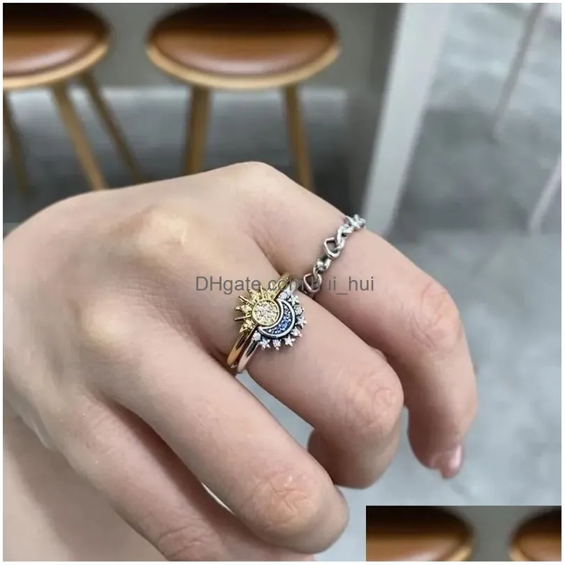 solitaire ring 2023 summer women fashion sun moon star elegant temperament sparkling finger party jewelry accessories gift 231019