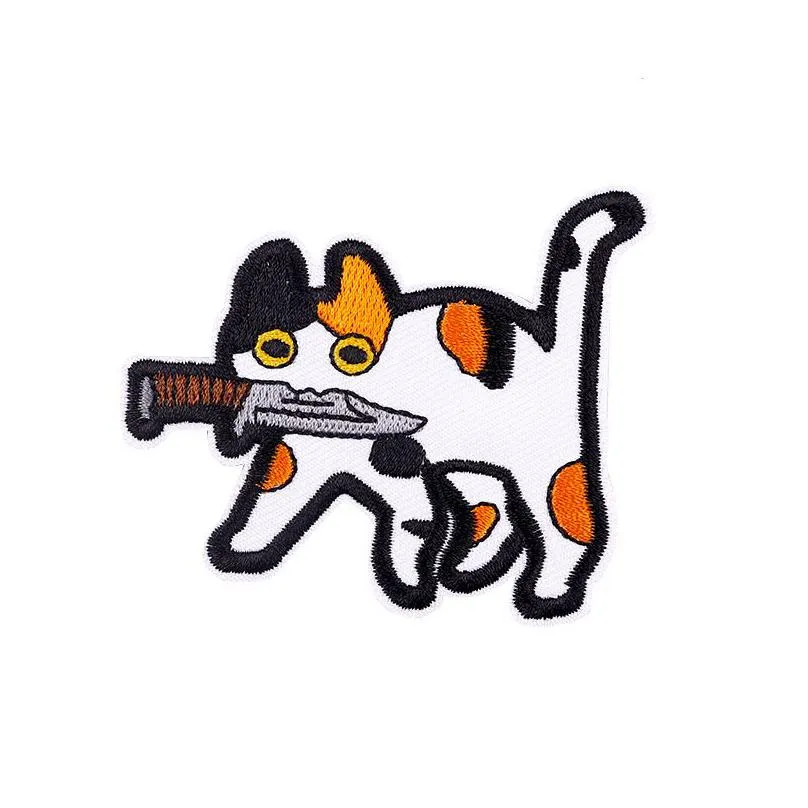 notions iron ones black cat bite knife embroidered cute animals appliques stickers for clothes backpacks diy accessory