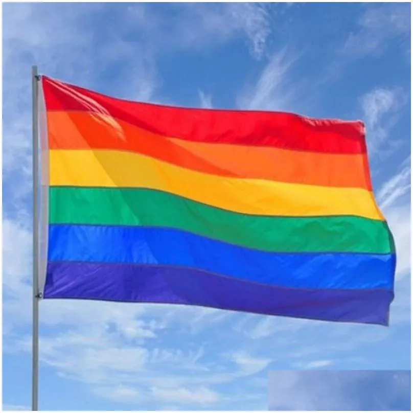 rainbow flag banner 3x5ft 90x150cm gay pride flag polyester banner colorful rainbow lgbt flag lesbian parade flags decoration vt0517