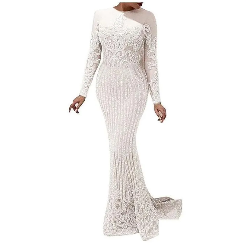 Evening Dresses 2022 New Arrival Y Prom Women Long Sleeve Bodycon Cocktail Party Robe Elegant Formal Vestido Drop Delivery E Dh0Dm