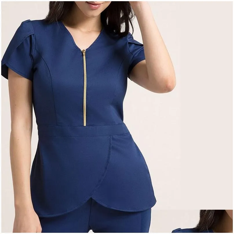 wholesales women wear stylish scrub suits hospital uniform pant suits solid color unisex operating uniform 220610