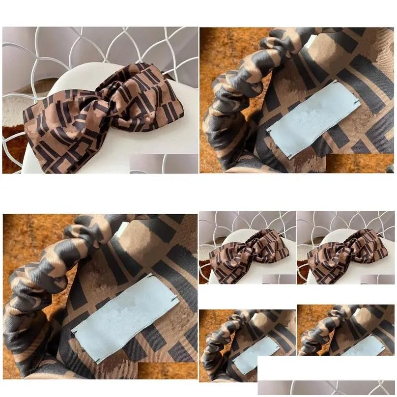 bandanas durag designer 100% silk cross headbands 2022 women girl elastic letter brown satin hair bands retro turban headwraps gif