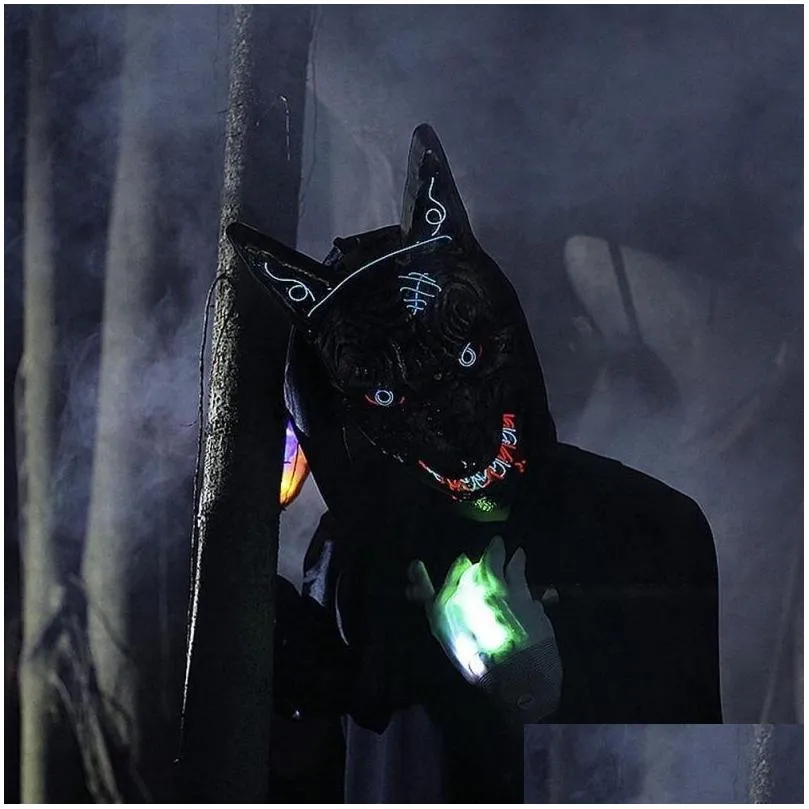 Party Masks Party Masks Wolf Scary Animal Led Light Up For Men Women Festival Cosplay Halloween Costume Masquerade Parties Carnival 23 Dhui2