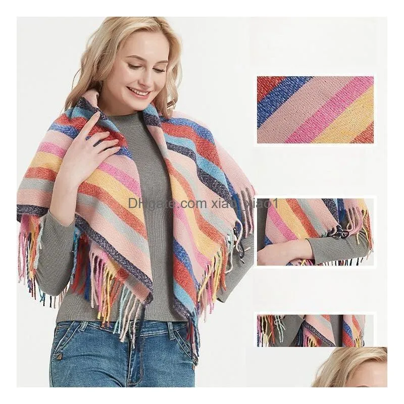 party favor 40 colors women striped plaid scarves grid tassel wrap oversized check shawl winter neckerchief lattice square blanket scarf holiday gifts