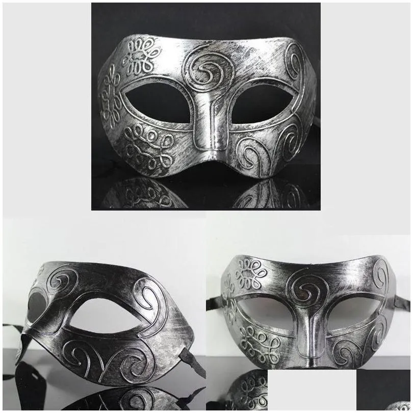 Party Masks Lovely Men Burnished Antique Party Masks New Fashion Sier/Gold Venetian Mardi Gras Masquerade Ball Mask Home Garden Festiv Dhh6N