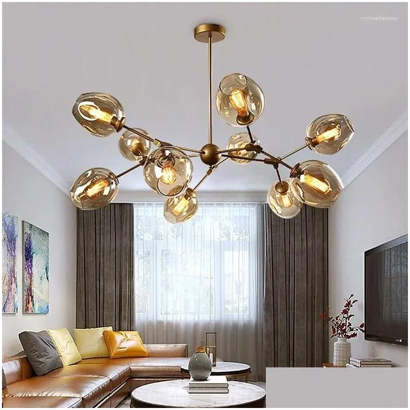 Chandeliers Chandeliers Nordic Led Chandelier Lighting For Home Hanging Pendant Lamps Restaurant Dining Glass Decor Indoor Fixture Lig Dhjcw