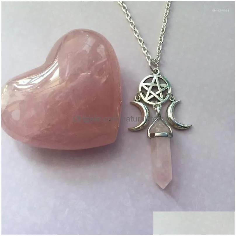 Pendant Necklaces Triple Moon Goddess Crystal Pentagram Necklace Hexagon Stone Wiccan Witchcraft Collar Jewelry Women Creative Dhzcv