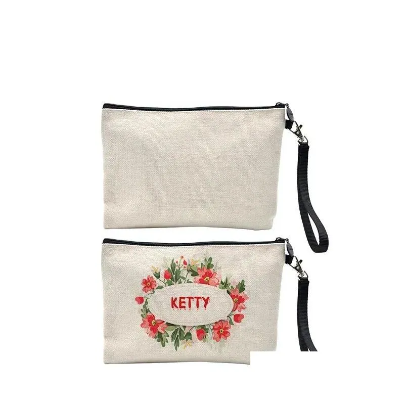 Party Favor Sublimation Make Up Bag Favor Linen Diy Cosmetic Handbag Outdoor Daily Cell Phone Storage Bags Christmas Gifts For Home Ga Dhmol