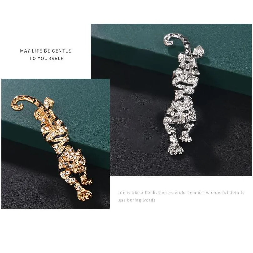 rhinestone tiger mens brooches alloy retro animal corsage clothing brooches for men pin wedding bridegroom jewelry accessories