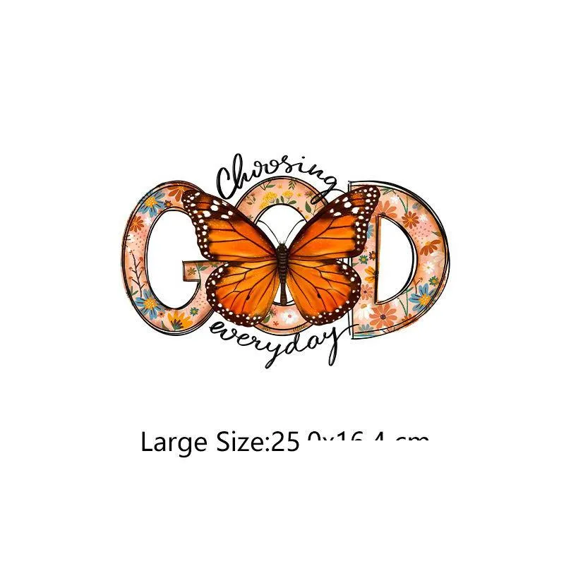 notions iron ones decals for t-shirts clothing large size heat transfer stickers with flowers butterflies design appliques for jackets bags pillow