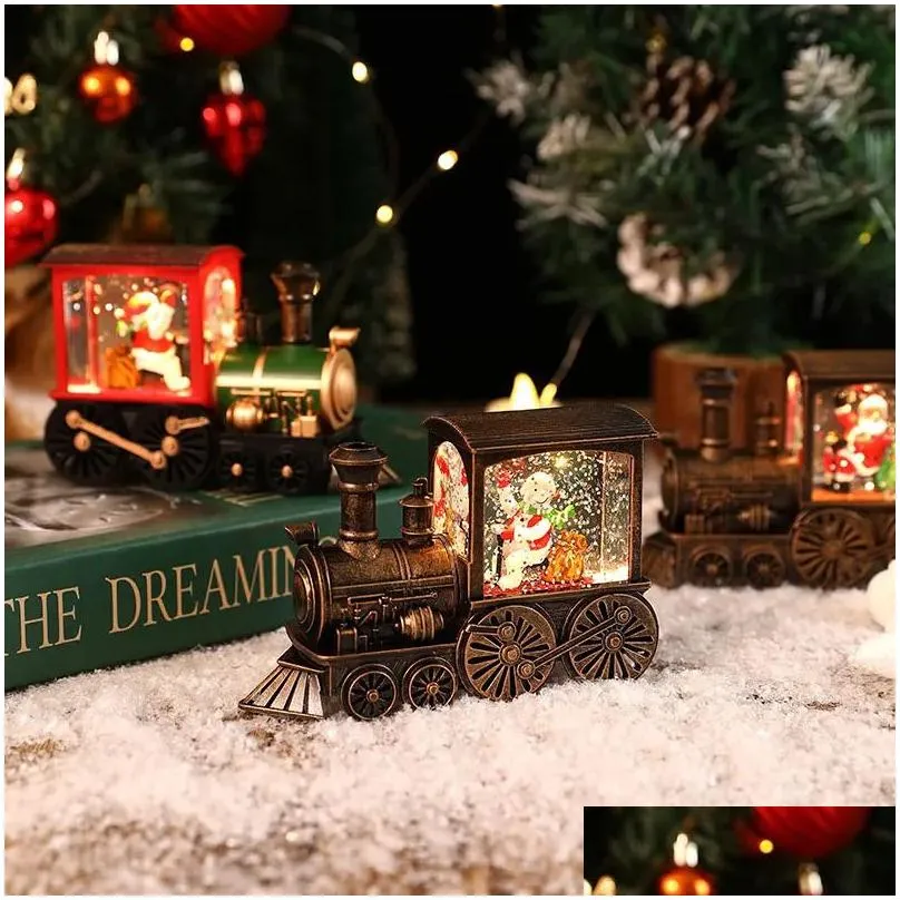 Christmas Decorations Christmas Decorations Tabletop Decoration Living Room Train Model Crystal Ball Ornaments Table Small Music Box 2 Dh0Un