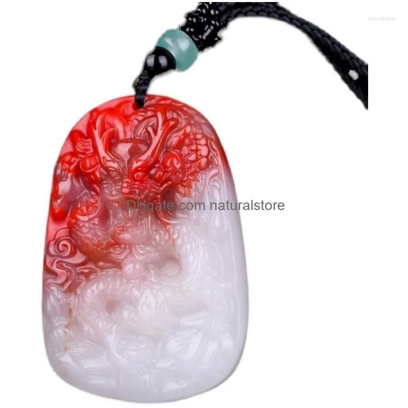 Pendant Necklaces Red White Jade Dragon Chinese Jewelry Gemstone Amet Charm Woman Man Gifts Lucky Necklace Fashion Carved Natural Dh7Gv