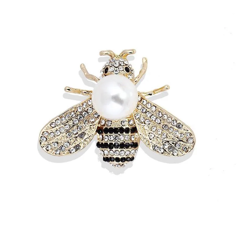 korean version diamond pearl brooches for women three-dimensional alloy insect bee brooch female suit dress clothing pin accessories