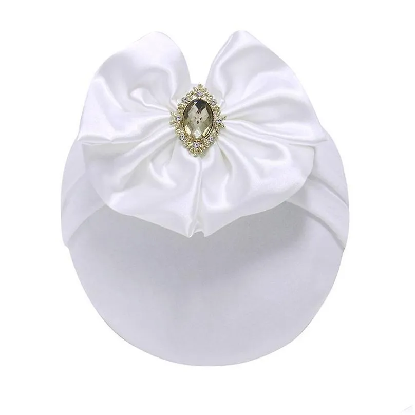 Hair Accessories Large Satin Hair Bows With Wide Nylon Headband Girls Kids Pearl Rhinestone Turban Child Accessories Baby, Kids Matern Dhom1