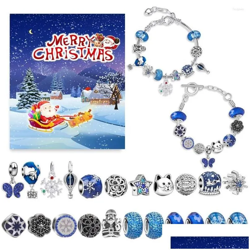 Charm Bracelets Charm Bracelets Christmas Advent Calendar Jewelry Diy Charms Pendants Bracelet Making Kit For Kids Countdown Jewelry B Dhhvc