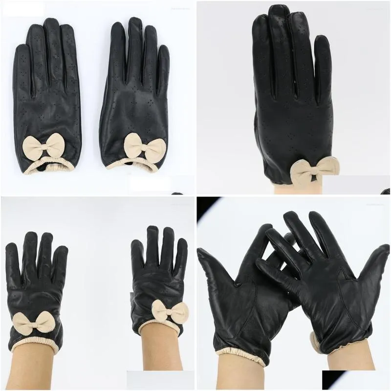 Five Fingers Gloves Five Fingers Gloves Butterfly Women Genuine Leather Touch Perforated Thin Section Sheepskin Driving Wrist Winter M Dhkiv