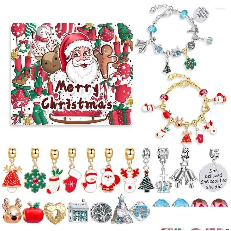 Charm Bracelets Charm Bracelets Christmas Advent Calendar Jewelry Diy Charms Pendants Bracelet Making Kit For Kids Countdown Jewelry B Dhfxw