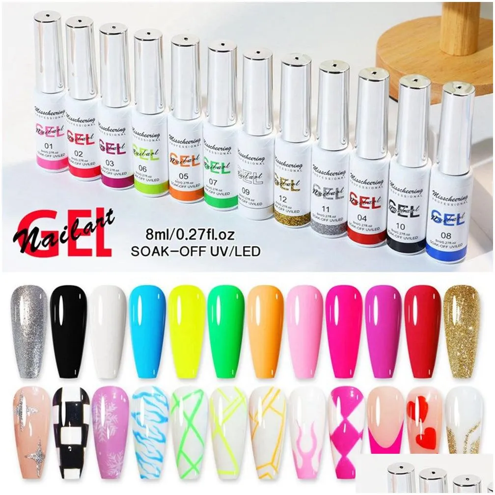 Nail Gel 12Pcs/Lot 8Ml Liner Gel Ding Paint Nail Polish Gorgeous Color French Gels Uv/Led Art Design Painting E241 Health Beauty Nail Dhfca