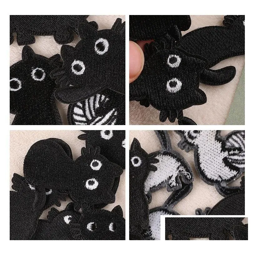 notions iron on various black cartoon cates embroidered badge sew on appliques diy accesories for clothing jeans jackets