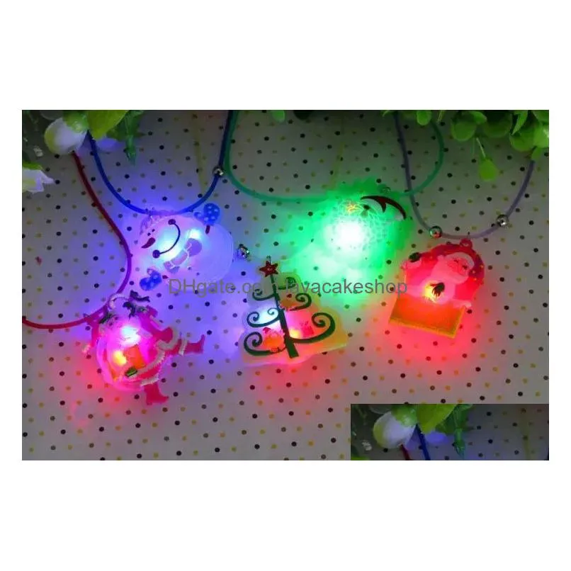 Christmas Light Up Flashing Necklace Decorations Children Glow Cartoon Santa Claus Pendent Party Led Toys Supplies Cpa4603 Dhqmz