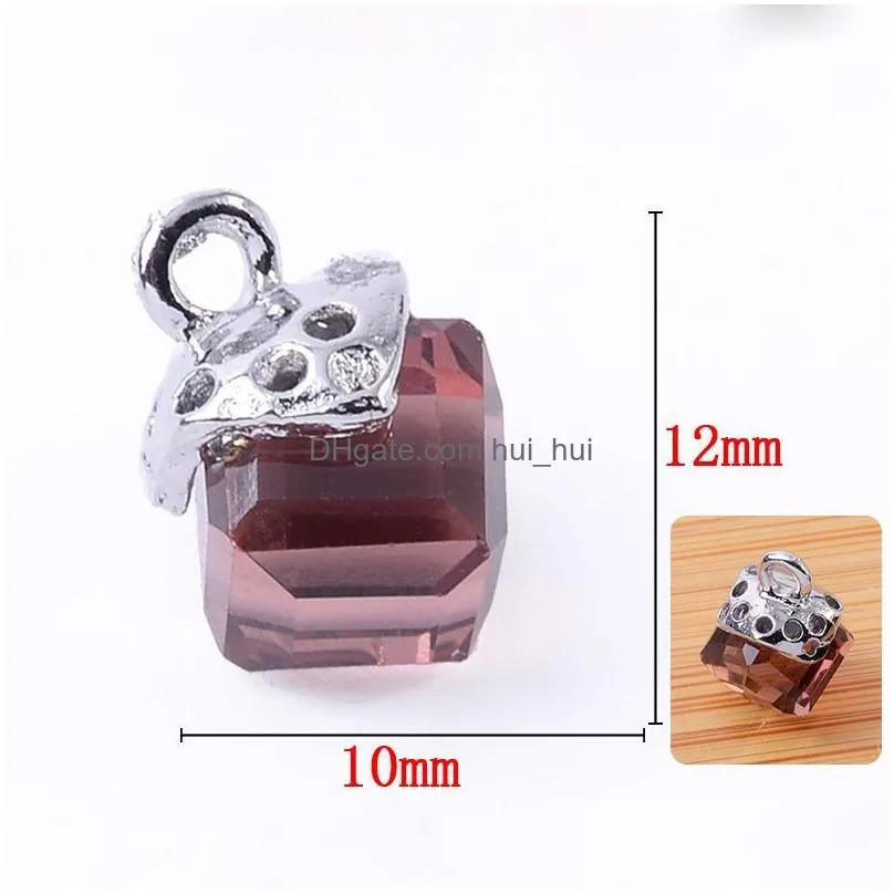 crystal glass faceted pendants square shape charms diy jewelry making necklaces earrings accessories