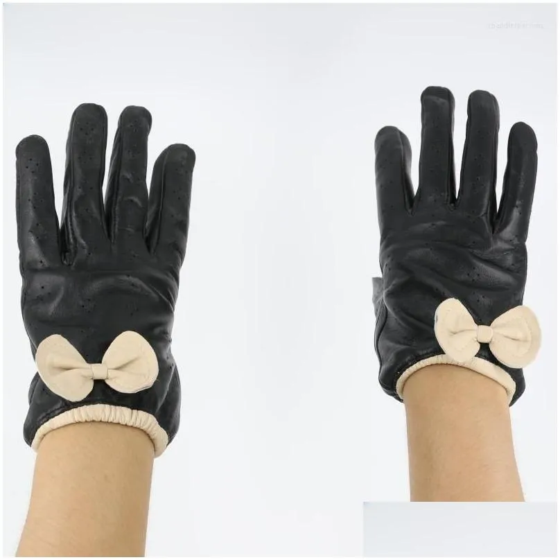 Five Fingers Gloves Five Fingers Gloves Butterfly Women Genuine Leather Touch Perforated Thin Section Sheepskin Driving Wrist Winter M Dhkiv