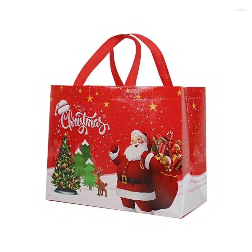 Christmas Decorations Christmas Decorations 1Pcs Print Cute Cartoon Santa Claus Snowman Thickened Non-Woven Tote Bag Gift Bags Home Ga Dhd4M