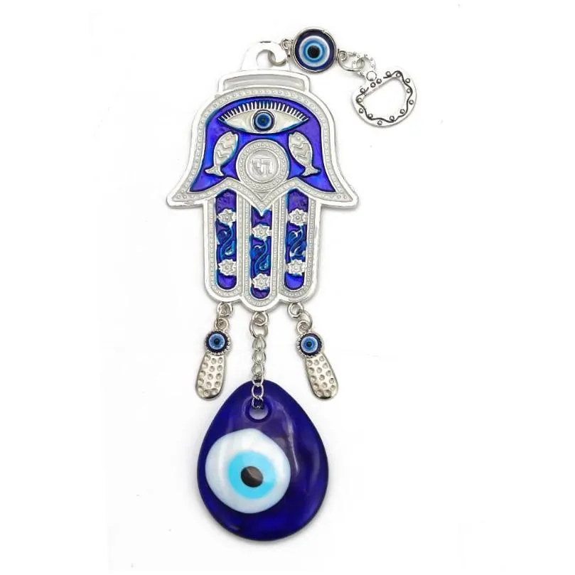 Keychains & Lanyards Lucky Eye Hamsa Glass Evil Charm Keychain Sier Color Car Keyring Key Chain Wall Hanging Jewelry For Women Men Ey6 Dhces