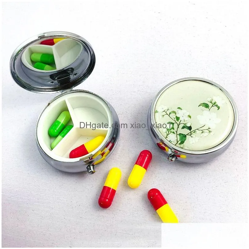 medicine case splitters pill candy box organizer container mini simple plain metal stainless steel round portable medicine box