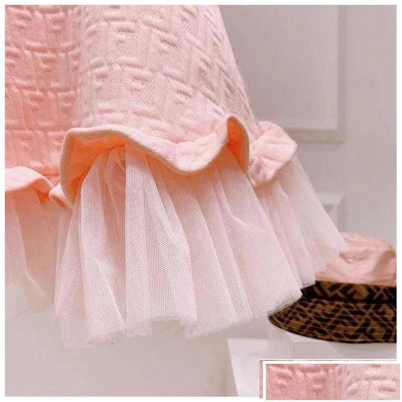 girls dresses childrens pink casual skirt luxury designer brand fashion dress girls net yarn shortsleeved princess for kids q0716 d