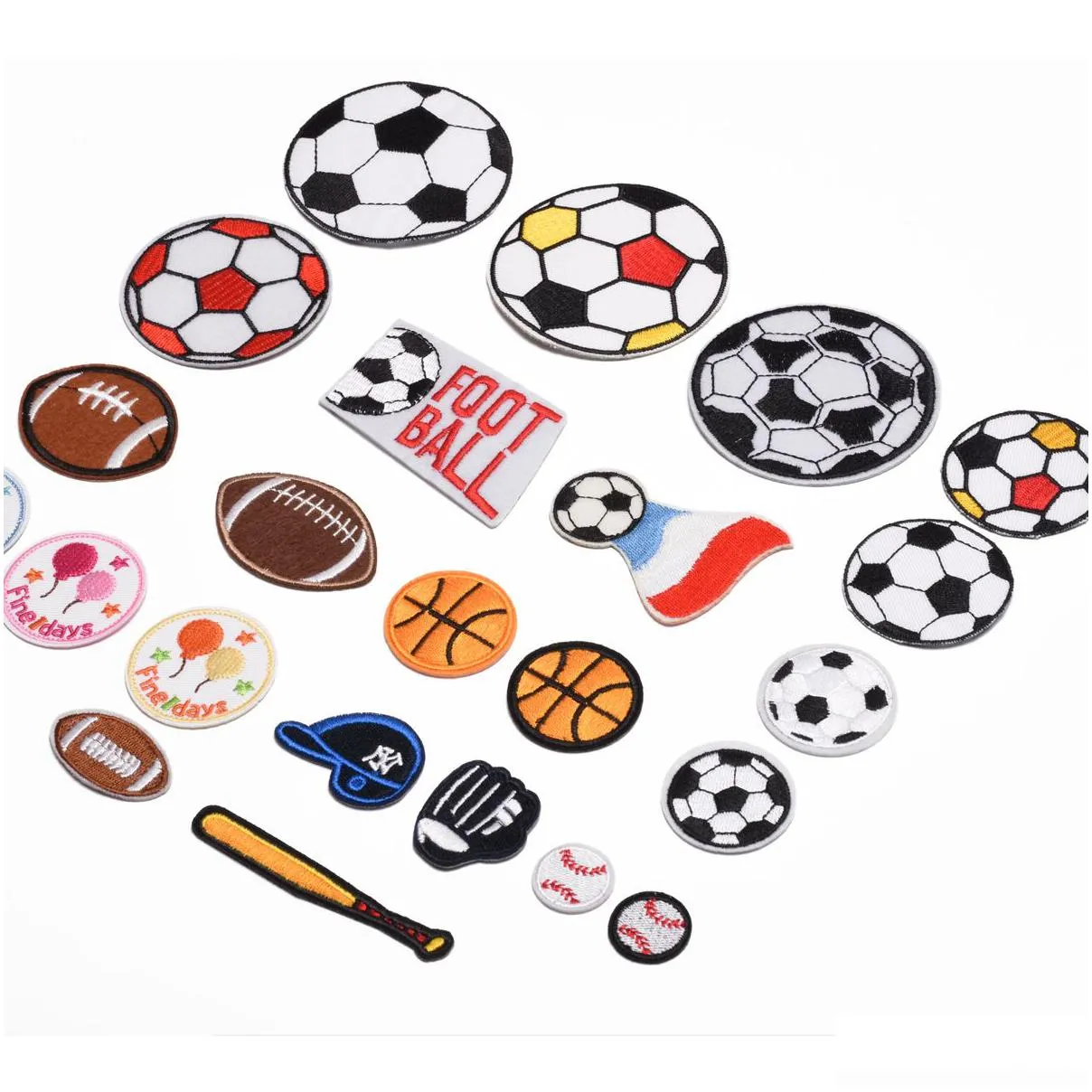 notions 23 pieces ball sports iron ones children football baseball basketball rugby embroidered applique for jeans t-shirt decoration clothing